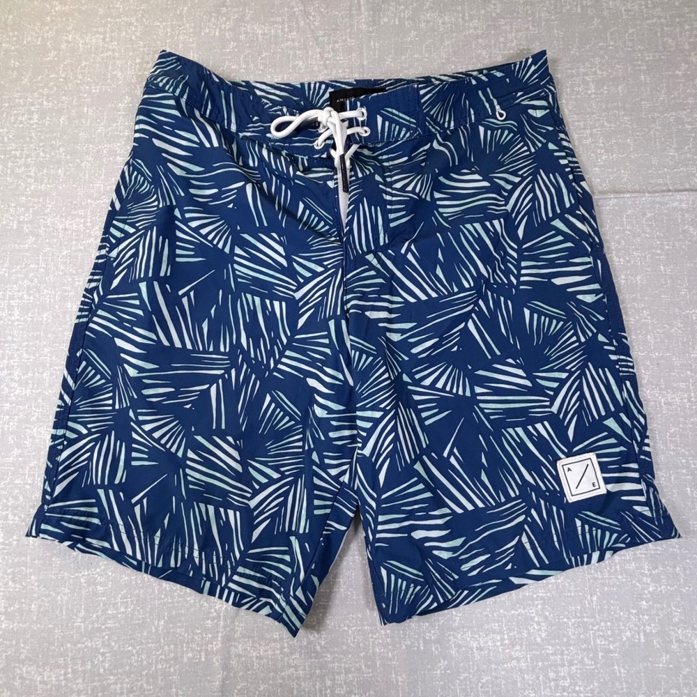 American‎ Eagle Mens Blue Palm Print Board Shorts Swim Trunks Lace Up Size 34
